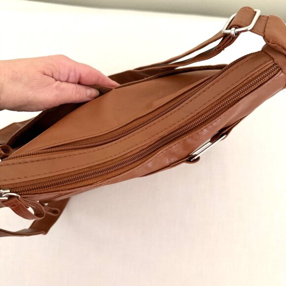 Brown Faux Leather Crossbody Bag Adjustable Strap Multi Compartment Purse - Picture 11 of 15